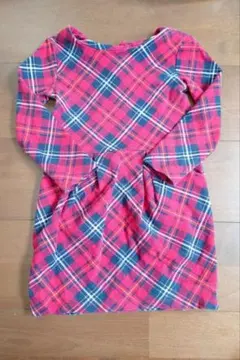 赤と青のチェック柄長袖ワンピース H&M 2-4y