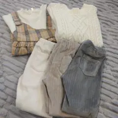 チェック柄長袖ニットセーター裏起毛パンツ