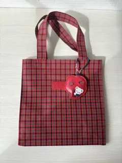 ファミリア　赤チェックトートバッグ(小)