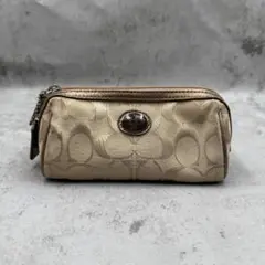 4417 良品 COACH ポーチ ベージュ シグネチャー柄 ナイロン - メルカリ
