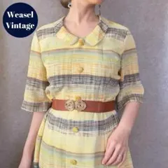 フロントボタンワンピース 半袖 イエロー系 ヴィンテージライク 古着 レトロ
