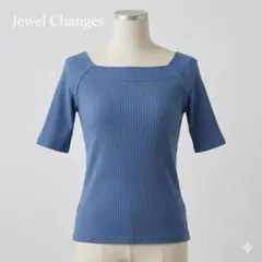 美品 Jewel Changes スクエアネック リブニット ブルー F 日本製のサムネイル