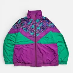 80s ナイロンジャケット 総柄デザイン マルチカラー ヴィンテージ パープル