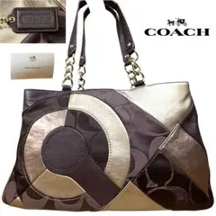 希少　Y2K コーチ　パッチワーク　トートバッグ A4 メタリック　チェーン