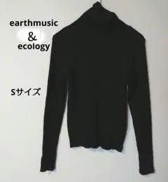 earthmusic＆ecology リブ編み 黒 タートルネック長袖ニットS
