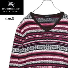 バーバリーブラックレーベル　セーター Vネック ニット ボーダー 3/L 総柄