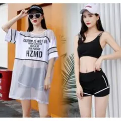 ▽白 M【新品】水着 ラッシュガード ３点セット ガール セパレート1002