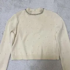 ZARA ビジュー パール ニット 白 ホワイト