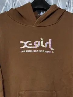 【美品】x-girl ブラウン フード付きパーカー　130㎝