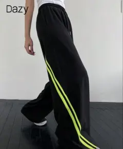 SHEIN DAZY ラインスウェットパンツ M グリーン ブラック