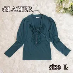 GLACIER フリルボウタイカットソー（L）深緑　フェミニン　量産型のサムネイル
