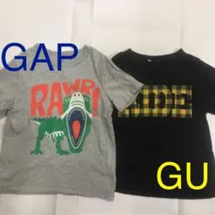 [値下げ‼︎] Tシャツ　半袖　男の子　GAP GU 黒　グレー　恐竜　チェック