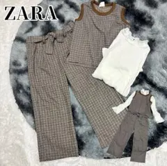 ZARA 3点セット 千鳥柄 チェック ブラウン セットアップ フリル袖丈