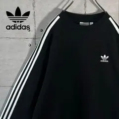 【人気モデル】アディダス☆美品 トレフォイル 刺繍ロゴ スウェット 黒 Ｌ