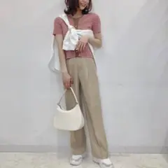 GU リブコンパクトカーディガン(半袖)(マルチボーダー)