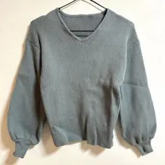 美品✨グレイル　GRL ボリュームスリーブニットセーター　無地　ブルーグレー