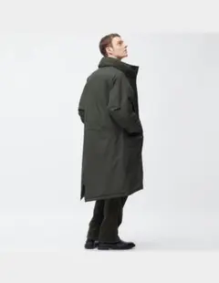 ダークグリーン フード付きロングモッズコート