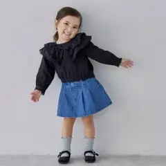 プティマイン デニムプリーツスカパン ブルー 90cm