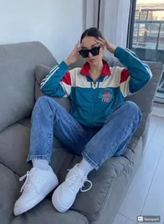 adidas スポーティ ジップアップジャージ 青赤白