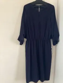 美品　グリーンレーベルリラクシング　膝丈ワンピース　ネイビー　フォーマル