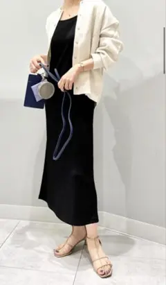 GU ブラック キャミワンピース ロング リブキャミソールワンピース