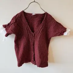 赤と黒のチェック柄半袖シャツ　5歳　6歳　7歳　xs
