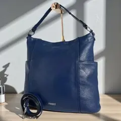 Coach 2way A4 Shoulder Bag Leather Navy
