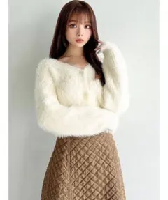 RESEXXY リゼクシー シャギーニットカーディガン ホワイト