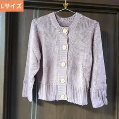 大きいサイズ リボンブローチ付きニットカーディガン L くすみピンク@