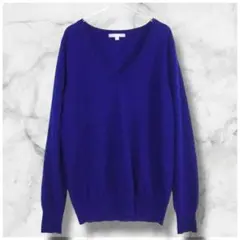S0110　ユニクロ　カシミヤVネックセーター　ダークブルー　オフィス　XL