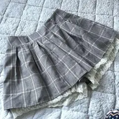 チェック柄 レース付き キュロット スカート風 Mサイズ
