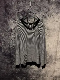 Y2K Black archive punk grunge ダメージ　ボーダー