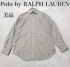 美品　ラルフローレン　チェック　ベージュ　グリーン　ポニーロゴ　刺繍　ゆるだぼ