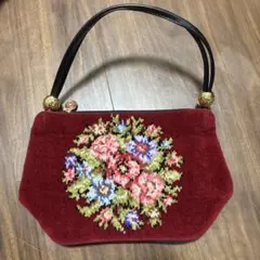 FEILER 花柄刺繍 ハンドバッグ ワインレッド