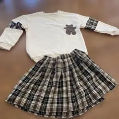 1回のみ着用　クマ　ワッペン　長袖　トレーナー　チェックスカート　セットアップ