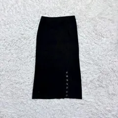 エムズエキサイトEmexciteリブニットタイトスカート Mスリットボタン黒