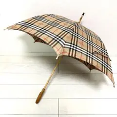 【極美品】バーバリー　長傘　ノバチェック　ロゴプレート　木製　ヴィンテージ