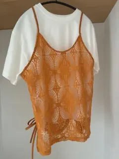 レースキャミソール付き 半袖Tシャツ アンサンブルのサムネイル