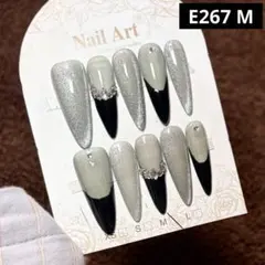 現品ネイルチップ　ポイント　フレンチマグネットダイヤフラッシュツヤ黒ギャル量産型