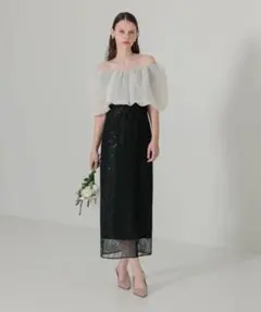 美品＊Leja 2WAYオフショルダーパフスリーブスリットIラインワンピース
