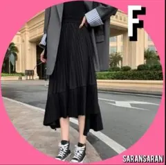 フリル付き 裾 アシンメトリー ワンピース レディース ブラック フリー 韓国