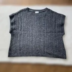 a+koloniケーブル編み グレー ニットベスト