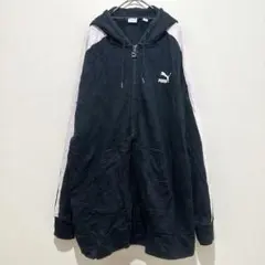 プーマ パーカー フード 長袖 ライン 黒 綿 デイリー XL 海外古着