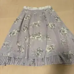 花柄 フレアスカート ひざ丈 裾プリーツスカート シフォンのサムネイル