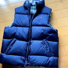 美品　ラルフローレン　120 ダウンベスト　濃紺　チェック　リバーシブル　男の子