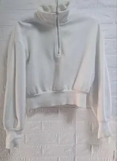 ヘビーウェイトスウェットハーフジッププルオーバー L 白 ジーユー