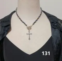 十字架 ビーズネックレス Y2K ゴシック ロック グランジ ダークコア 個性