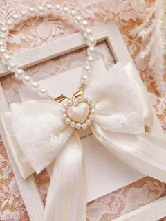 レースリボンバッグチャーム♡ホワイトペンライトリボン♡パール♡推し活