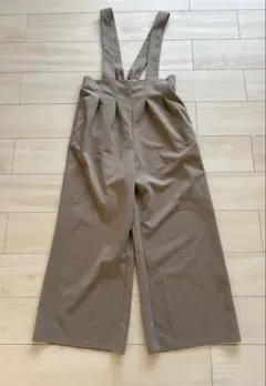 ベージュタックウエストゴムオールインワン　サロペット