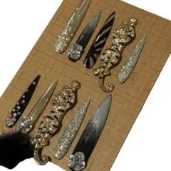 ギャルネイルチップ シルバー ブラック